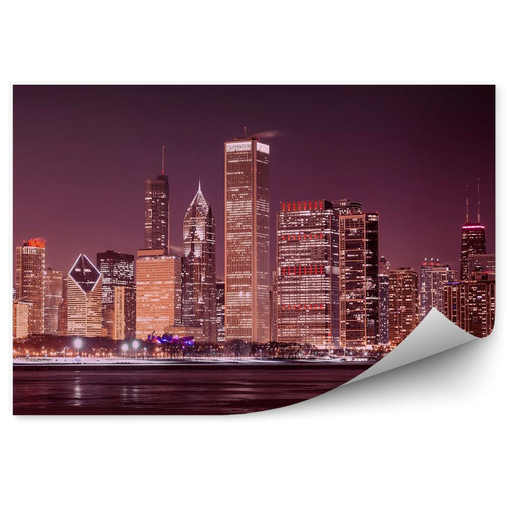 Fototapeta Chicago mrakodrapy svetlá noc oceán