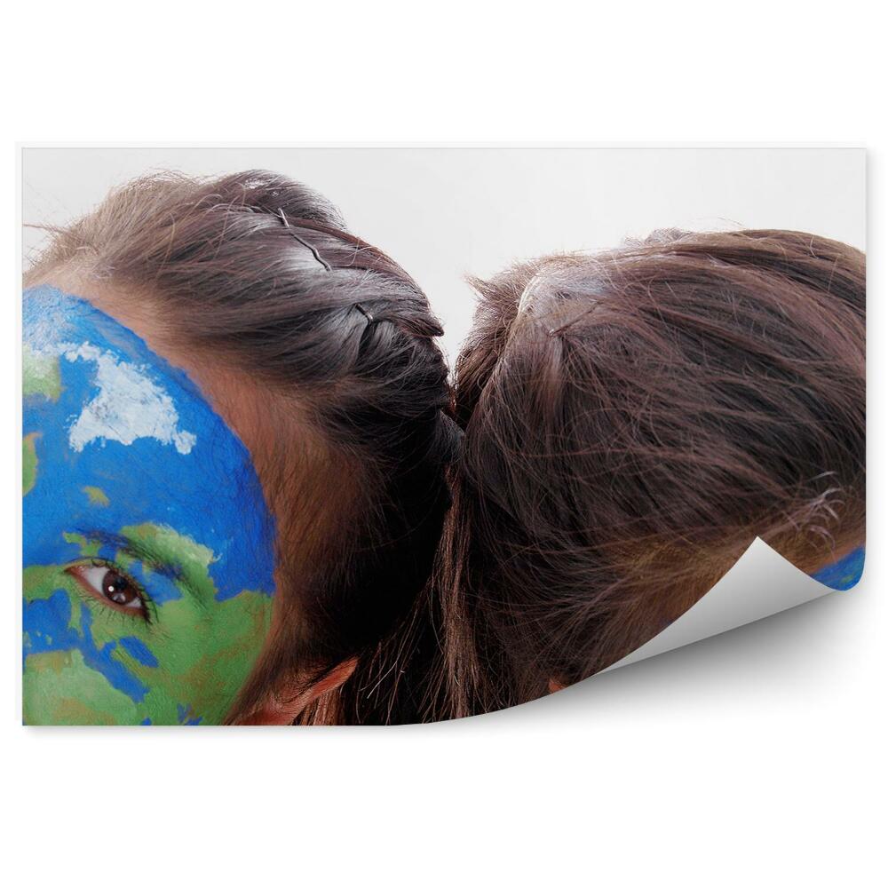 Fototapeta Mapa Sveta Maľovaná Dievča Tvár Make-Up
