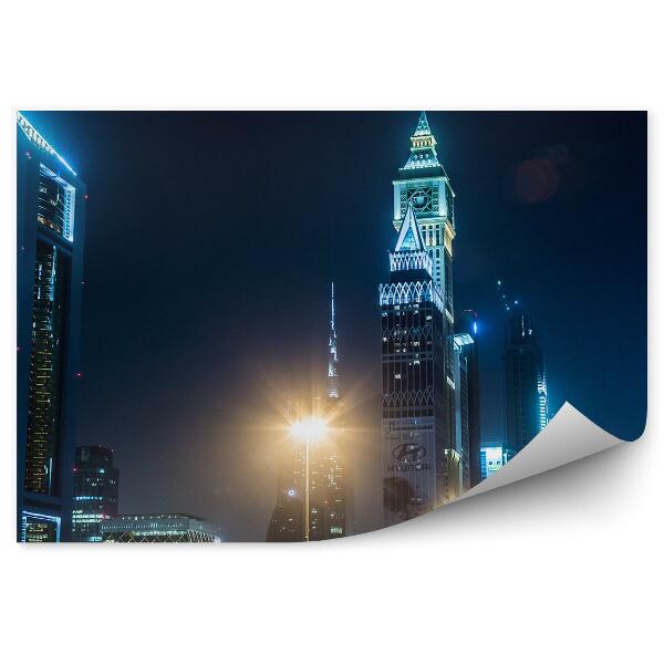 Fototapeta Dubaj Nočná Obloha Budovy Svetlá Doprava Autá