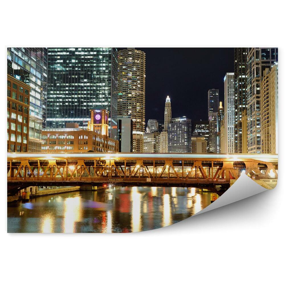 Fototapeta Mrakodrapy svetlá most rieka svetlá noc