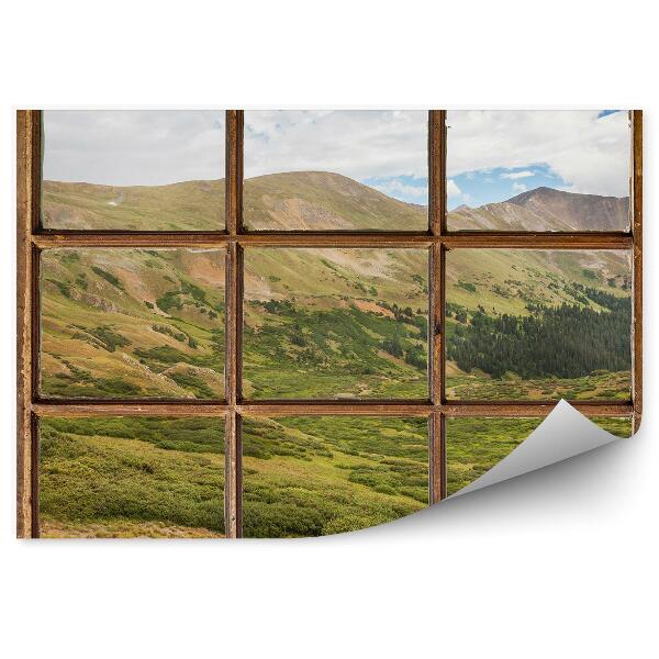 Fototapeta na stenu Kopce zelená krajina drevené okno
