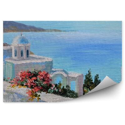 Fototapeta Santorini budovy kvety oceán hory obloha Grécko