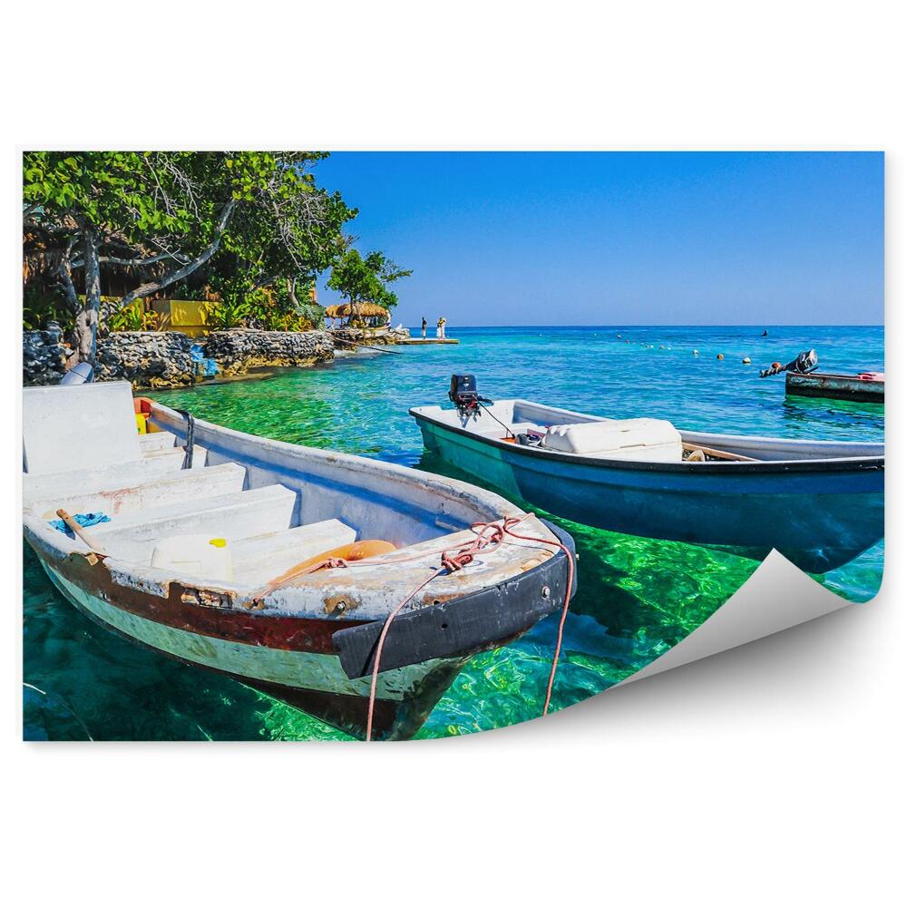 Fototapeta Lode stromy skaly oceán obloha mraky