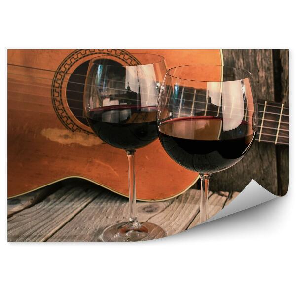 Fototapeta na stenu Klasická gitara poháre na víno romantizmus