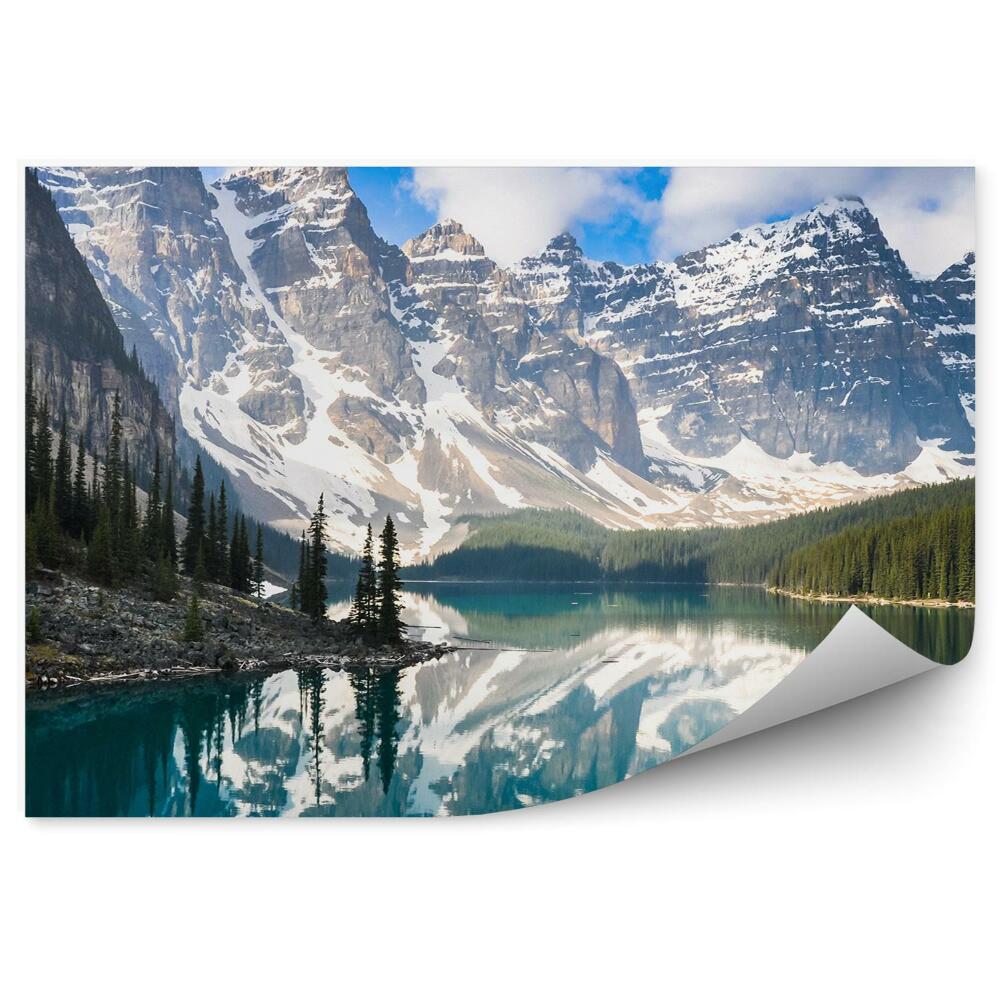 Fototapeta Kanada Hory Sneh Zima Stromy Ihličnaté Skaly Hora Jazero Obloha Mraky