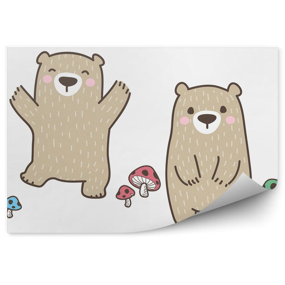 Fototapeta na stenu Hnedý šťastný medvedík hríby biele pozadie