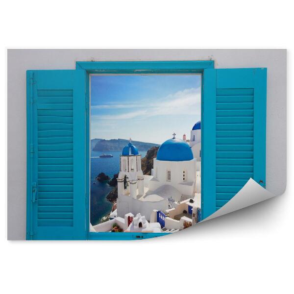 Fototapeta na stenu Okno s výhľadom na kalderu a kostol na santorini
