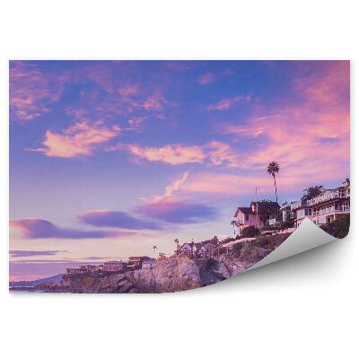 Fototapeta Lagúna ružová obloha mesto budovy pobrežie