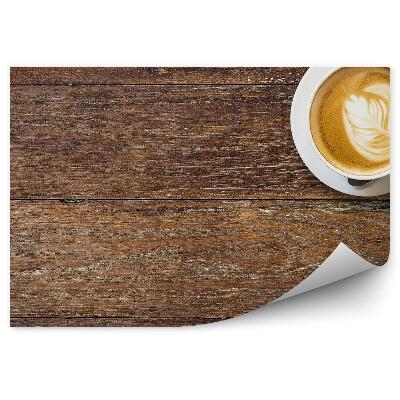 Fototapeta na stenu Káva latte krém biela šálka šálka drevený stôl