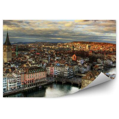 Fototapeta na stenu Panoráma mesta Zürich budovy kostol rieka obloha mraky