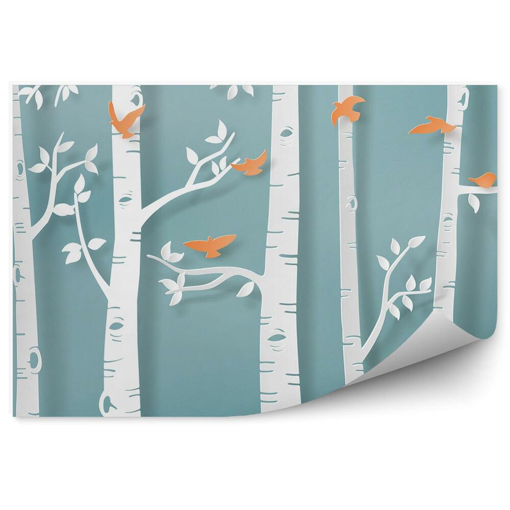 Fototapeta Abstraktná ilustrácia brezového lesa s vtákmi