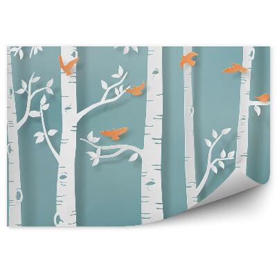 Fototapeta Abstraktná ilustrácia brezového lesa s vtákmi