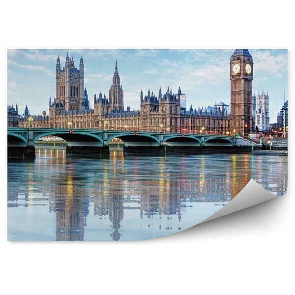 Fototapeta Westminsterský palác most Big Ben tamiza Londýn obloha mraky