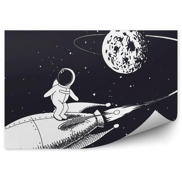 Detská fototapeta Kozmonaut na ceste raketou mesiac hviezda