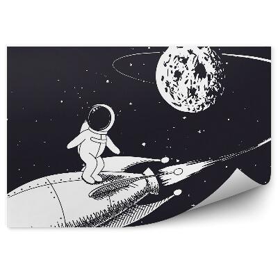 Detská fototapeta Kozmonaut na ceste raketou mesiac hviezda