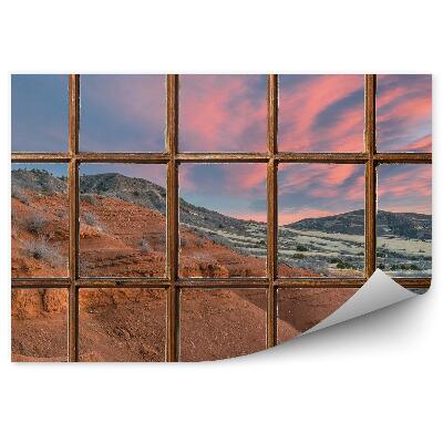 Fototapeta Drevené okno s výhľadom na hory