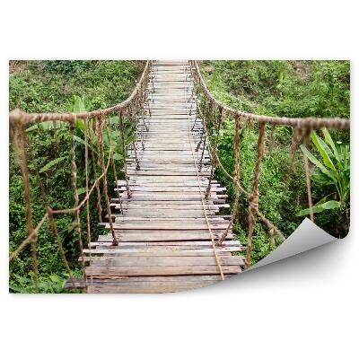 Fototapeta Drevený lanový most visiaci zelený