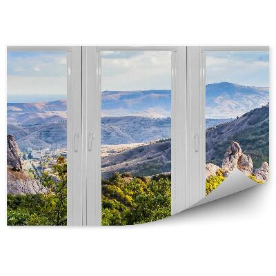 Fototapeta Okno s výhľadom na hory zelené stromy
