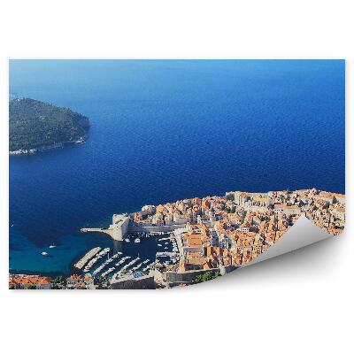Fototapeta Panoráma starého mesta dubrovnik budovy lode zelený ostrov oceán