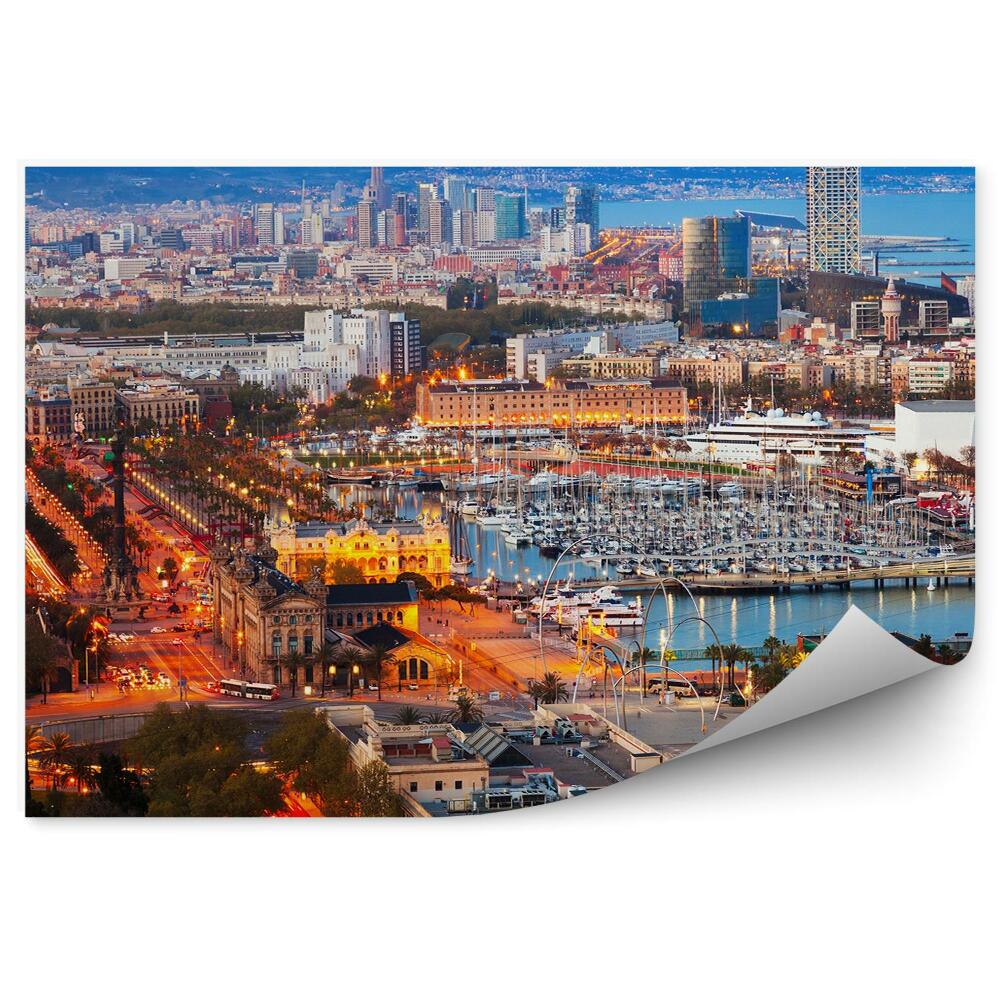 Fototapeta Port Vell Barcelona Španielsko západ slnka lode budovy Katalánsko Barcelona Španielsko