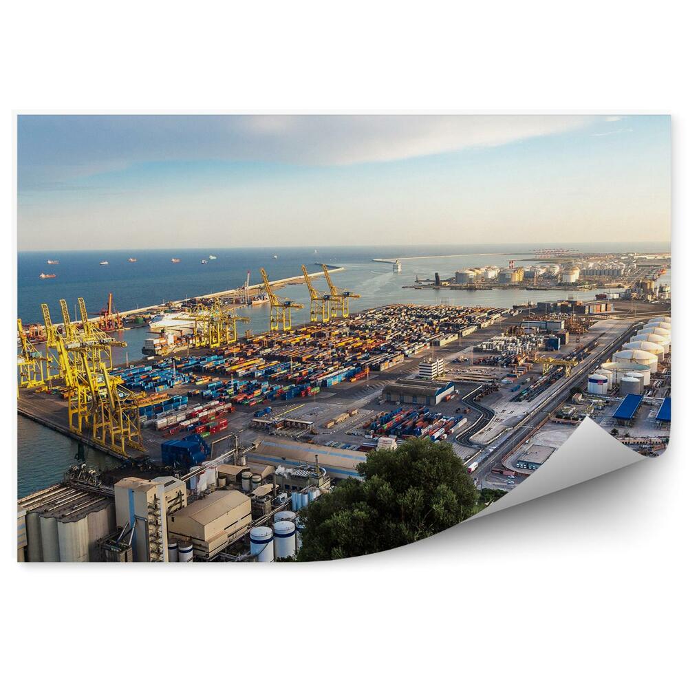 Fototapeta na stenu Prístav Barcelona priemysel oceán obloha mraky stromy rastliny Španielsko