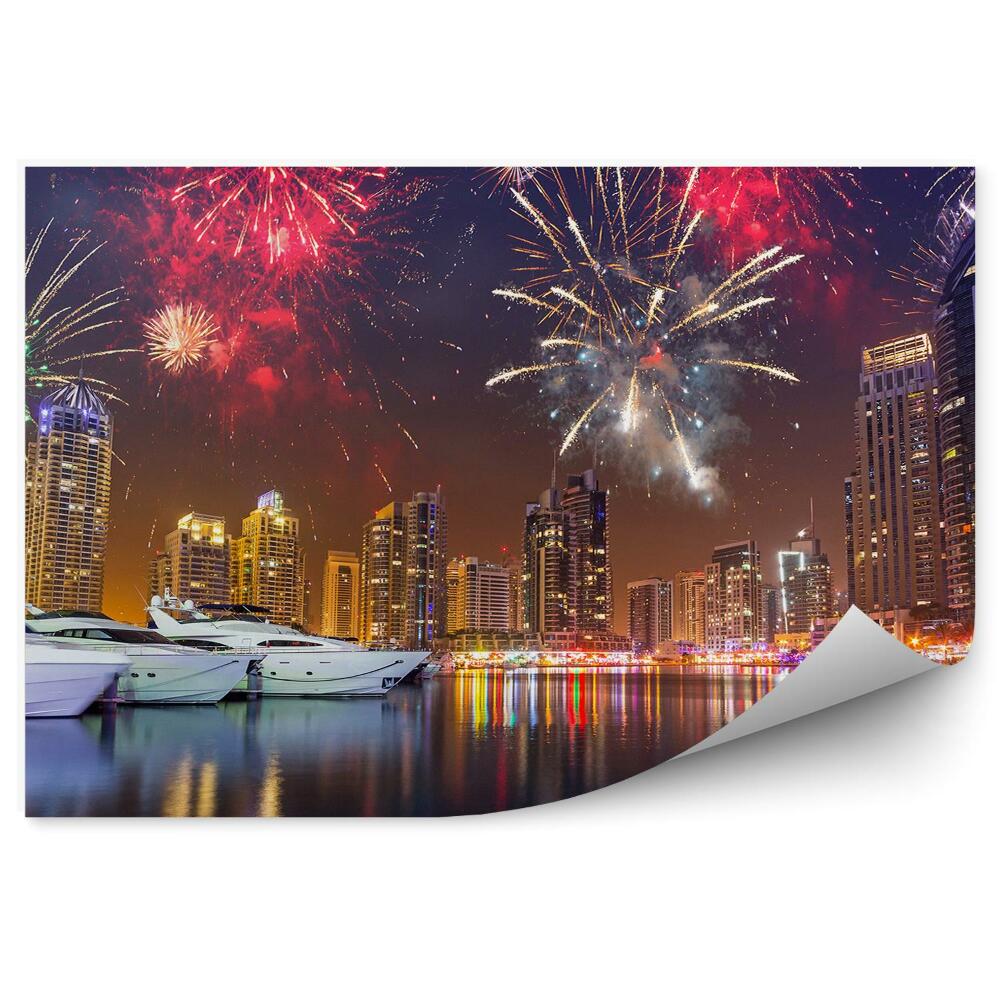 Fototapeta na stenu Mrakodrapy jachty svetlá ohňostroje svetlá Dubaj