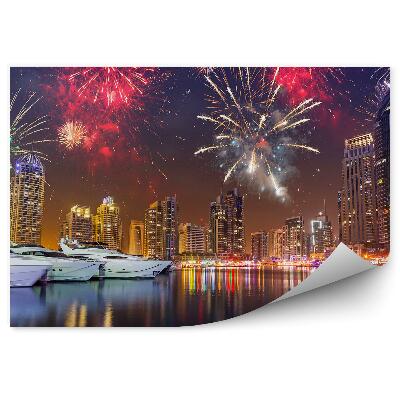 Fototapeta na stenu Mrakodrapy jachty svetlá ohňostroje svetlá Dubaj