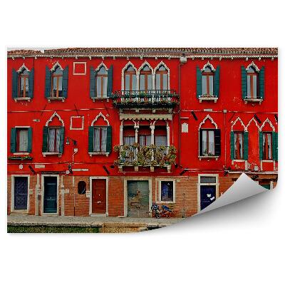 Fototapeta na stenu Benetke rdeča stavba čoln v kanalu