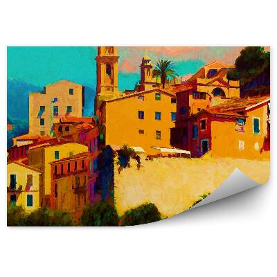 Fototapeta na stenu Budovy stromy olejomaľba