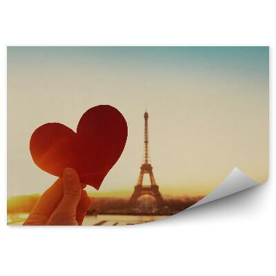 Fototapeta na stenu Ljubezensko srce, izrezano iz papirja, na ozadju eifflovega stolpa