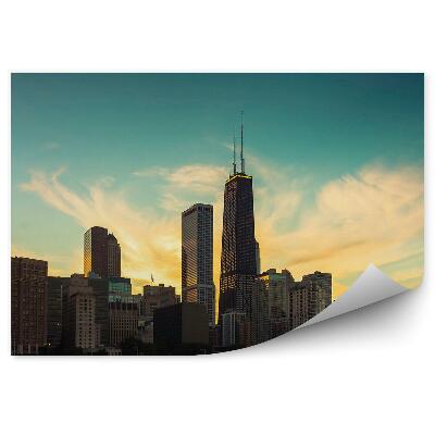 Fototapeta na stenu Mrakodrapy pohľad na cestu západ slnka