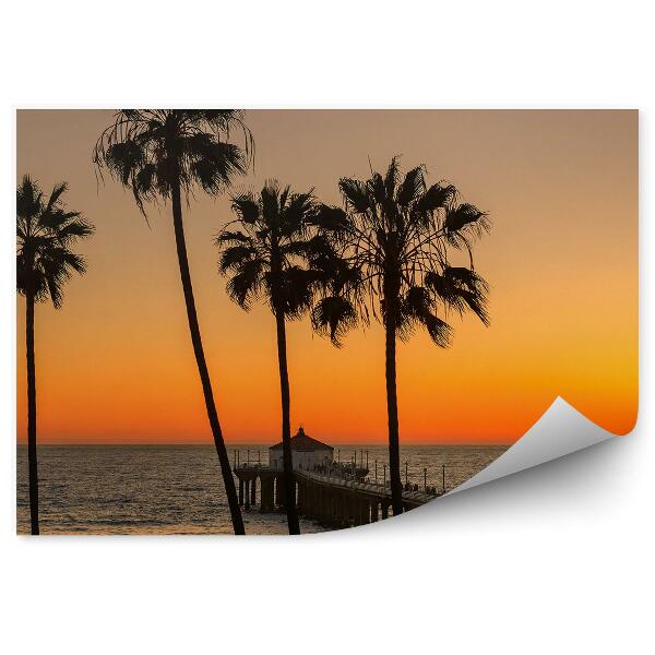 Fototapeta Palmy a mólo na Manhattan Beach pri západe slnka