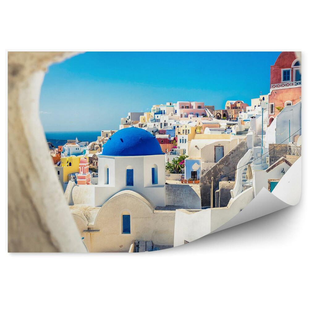 Fototapeta na stenu Pohľad na stenu diera v stene budovy more Santorini Grécko