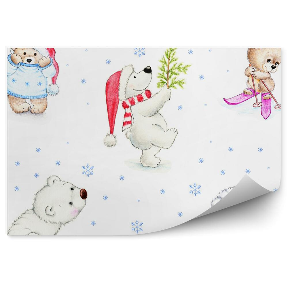 Fototapeta na stenu Medvedík zima lyžovanie vianočný stromček