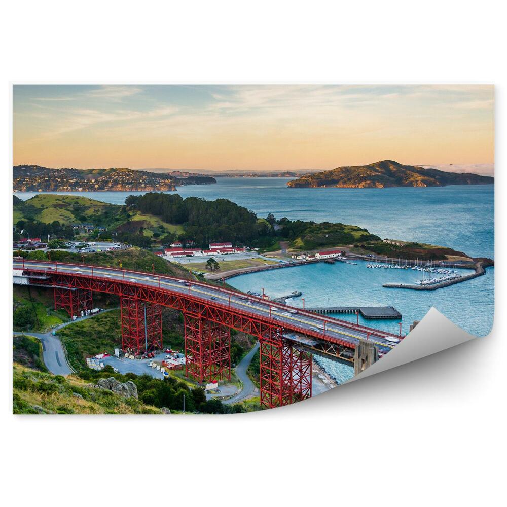 Fototapeta Prístavný most hory rastliny západ slnka autá