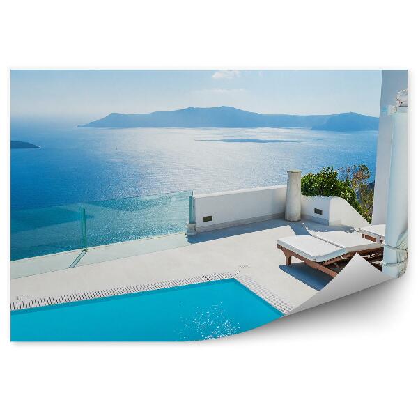 Fototapeta Biela architektúra more bazén terasa mraky Santorini Grécko