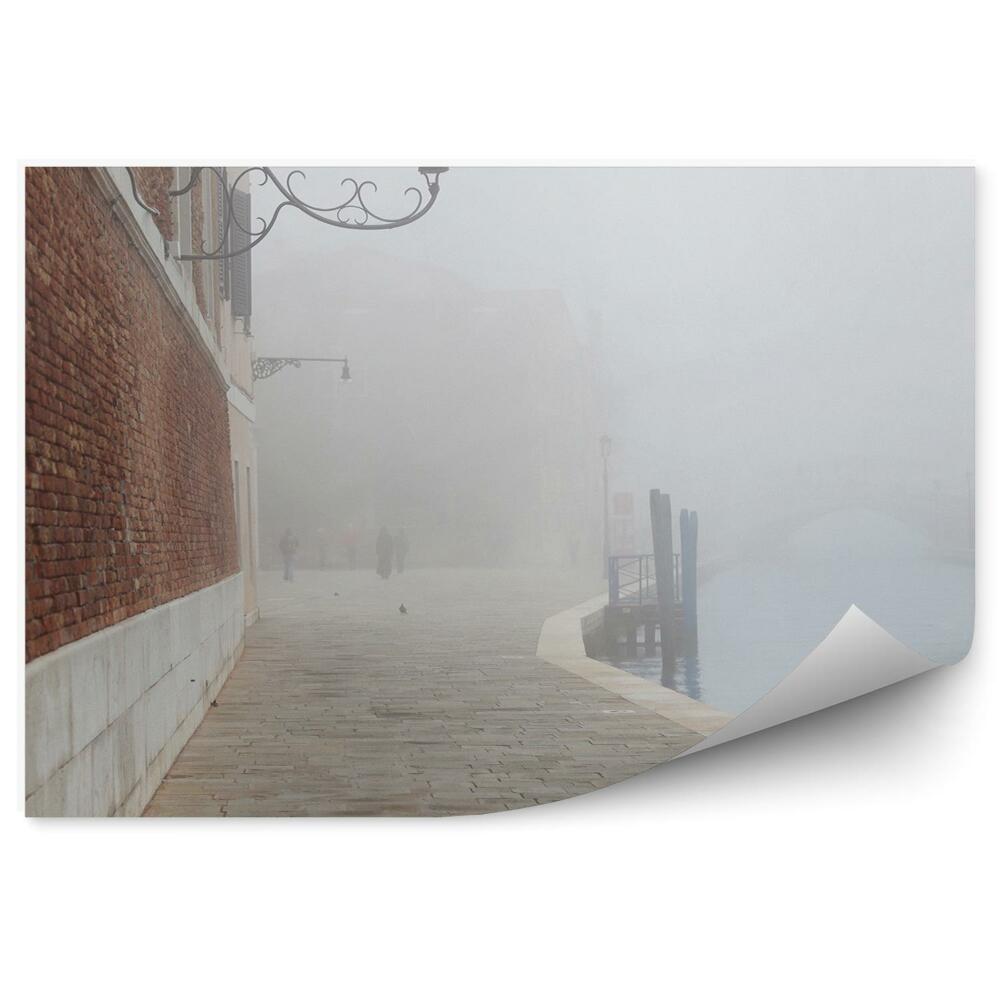 Fototapeta na stenu Budovy Lampy Dláždený Kanál Benátky Ranná Hmla
