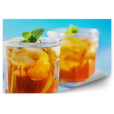 Fototapeta na stenu Sladký čaj ovocie šálky ľad drevo