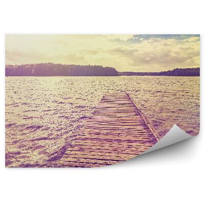 Fototapeta Mólo Jazero Stromy Tráva Obloha Mraky Západ Slnka