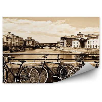 Fototapeta na stenu Tri Bicykle Most Rieka Sépia