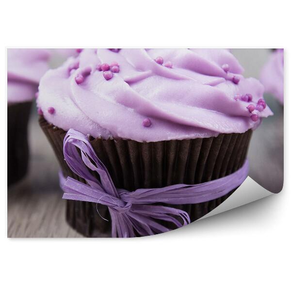 Fototapeta na stenu Cupcakes mašľa fialová šľahačka drevo
