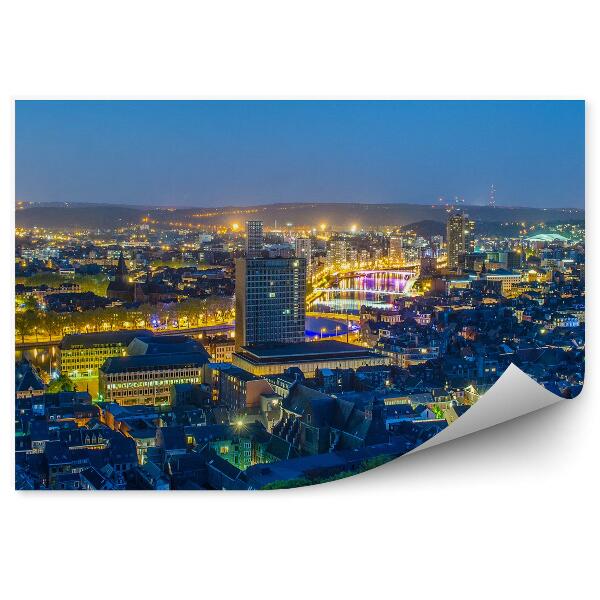 Fototapeta Panoráma noc budovy mesto stromy svetlá noc belgicko