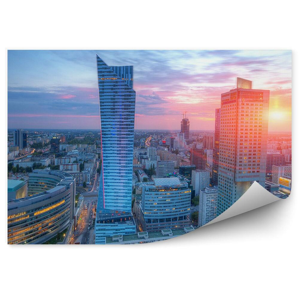 Fototapeta Panoráma Varšavy mrakodrapy budovy cesta obloha mraky