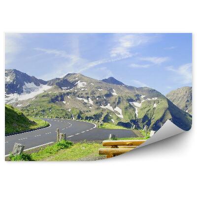 Fototapeta na stenu hory sneh lavička cesta obloha mraky alpy