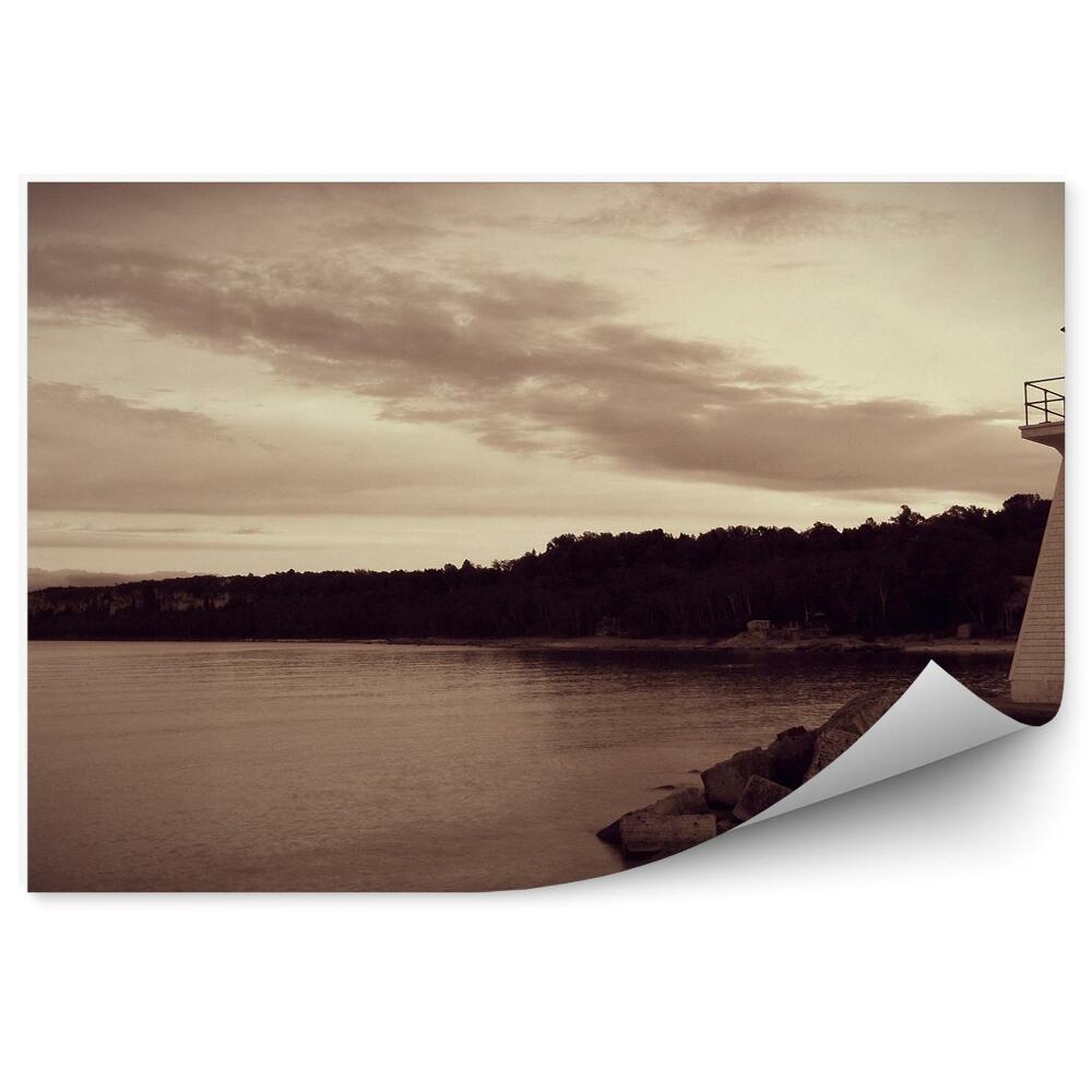 Fototapeta Sépiová farba pobrežie more maják