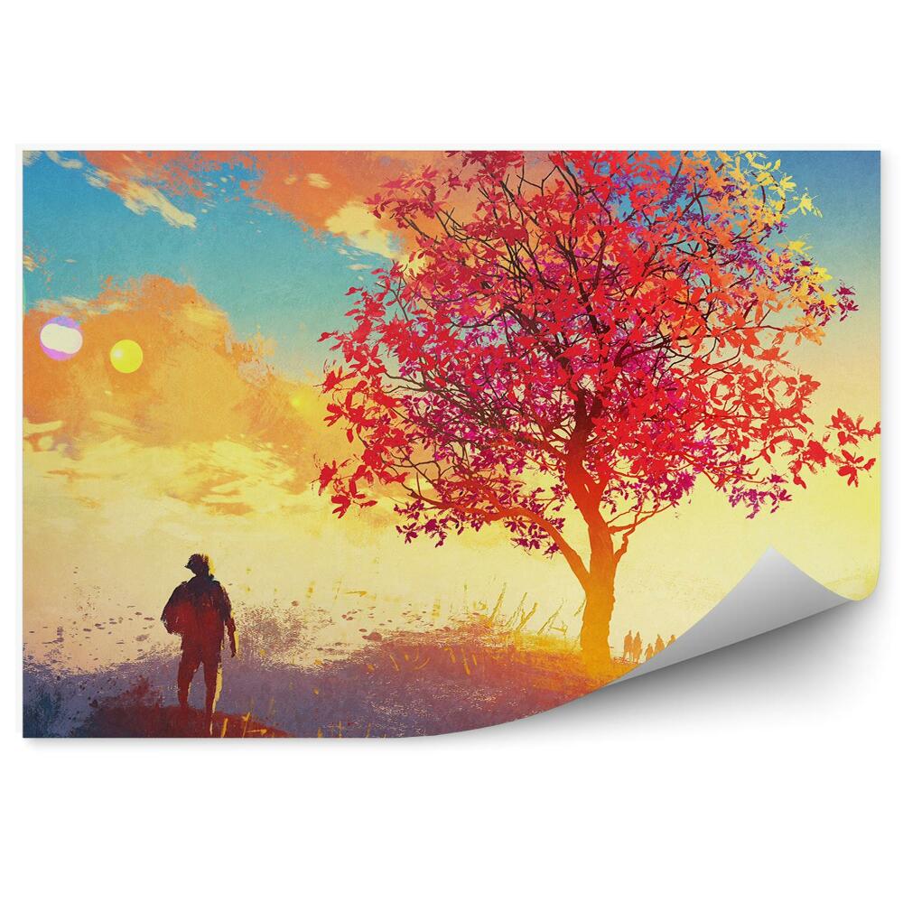 Fototapeta na stenu Cestovateľské pole jesenné stromy maľované hory