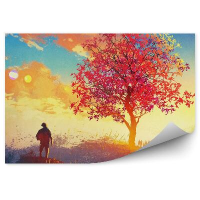 Fototapeta na stenu Cestovateľské pole jesenné stromy maľované hory