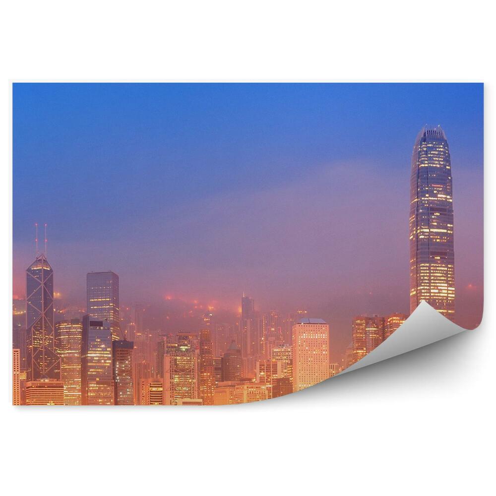 Fototapeta Hongkong mrakodrapy svetlá noc oceán jachty