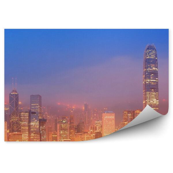Fototapeta Hongkong mrakodrapy svetlá noc oceán jachty