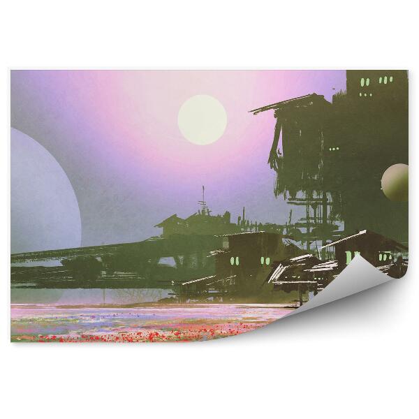 Fototapeta Továrne priemysel polia kvety mesiac sci-fi